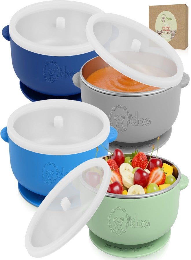 o'doe Baby Bowls with Lids – Stainless Steel Baby Feeding Bowls with Suction | Non-Slip Toddler Bowls for Self Feeding | BPA-Free Kids Bowls for Babys Food & Snacks | Stainless Steel Bowls Kids - Image 1